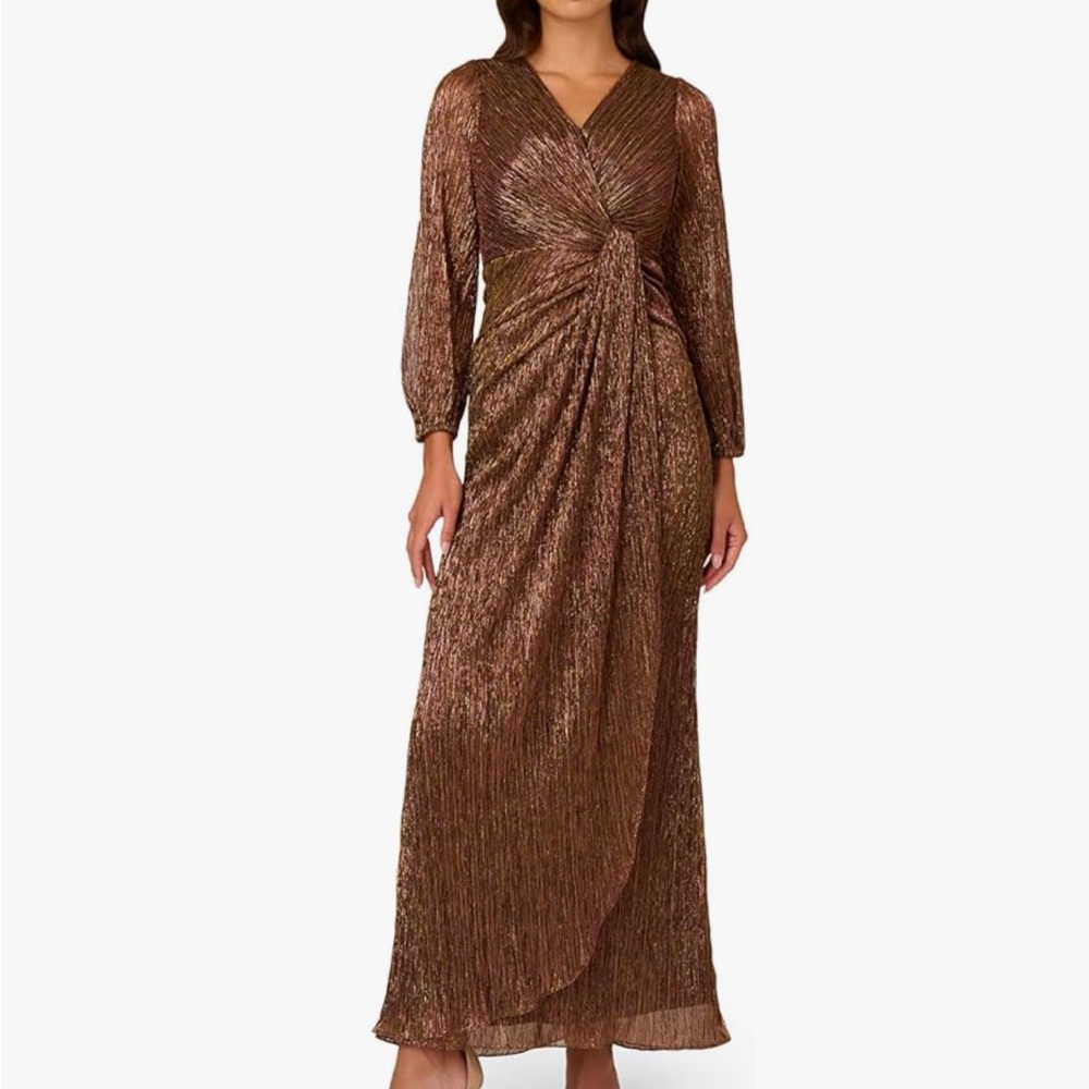 Adrianna Papell Women's Metallic Mesh Draped Gown